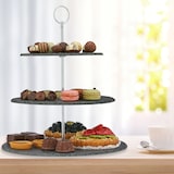 thumbnail of Relaxdays Etagere, 3 Etagen, Schiefer, Kuchen, Snacks, Obst, Metallgriff, Servierständer, HxD 34x30 cm, anthrazit/silber