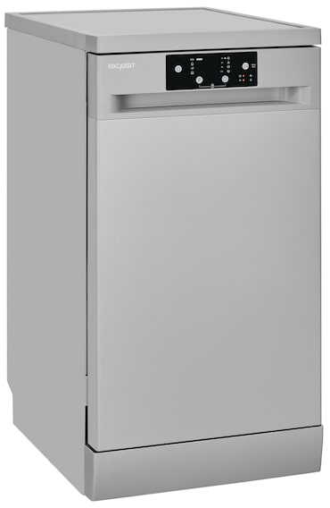 Exquisit vaatwasser smal | 9 couverts, energieklasse D, 49 dB | Starttijdvoorselectie, in hoogte verstelbare bovenkorf, Aquastop | GSP9109-451D zilver