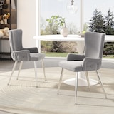 thumbnail of Esszimmerstuhl 2er Set Samt Grau+Silber 85x47x49 cm mit Metallbeinen modern und bequem, vielseitig als Dining und Lounge Stuhl, einfache Montage