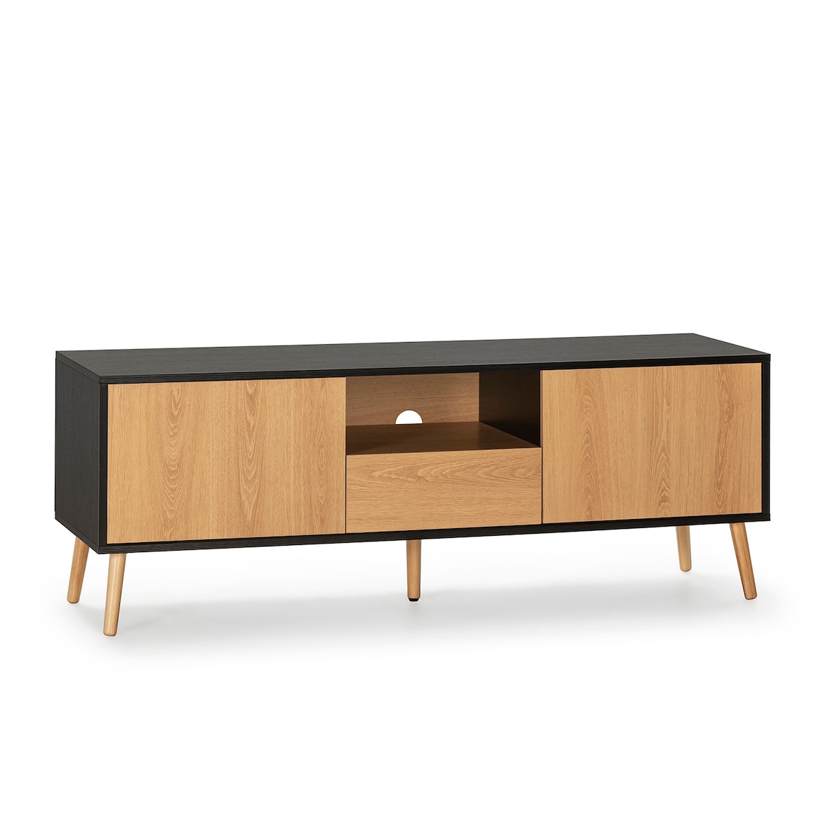 Meuble TV Apolo 1 porte 2 tiroirs, couleur noir/bois