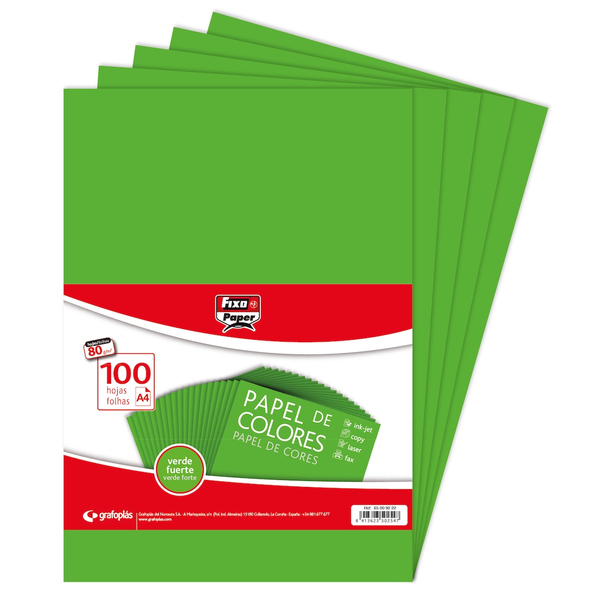 Pacote de 100 folhas Papel colorido A4 80g Verde intenso