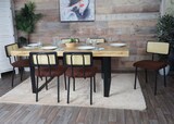 thumbnail of 6er-Set Esszimmerstuhl HWC-K88, Lehnstuhl Stuhl, Holz Poly-Rattan Metall Bouclé ~ Stoff/Textil braun