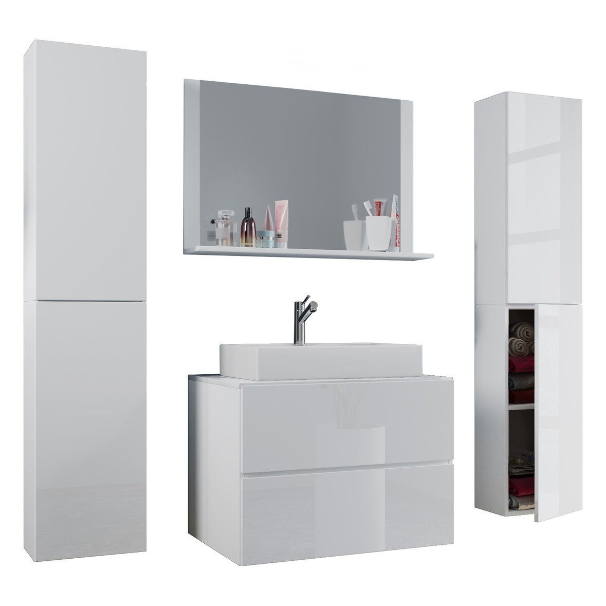 VCM Badmöbel Waschtisch Lendas Weiß H. 150 x B. 80 x T. 51 cm