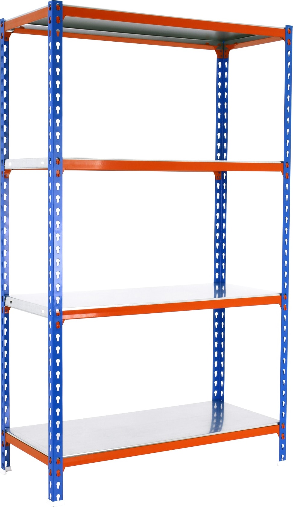 SimonRack Estantería Metálica, 1500x800x500 mm, 4 Alturas, Bandeja Metal, 180 kg de Punto Flexión, Azul/Naranja/Galva - Simonclick