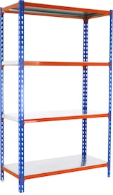 thumbnail of SimonRack Estantería Metálica, 1500x800x500 mm, 4 Alturas, Bandeja Metal, 180 kg de Punto Flexión, Azul/Naranja/Galva - Simonclick