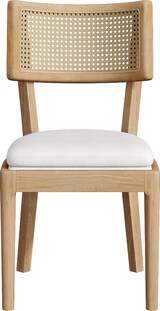 thumbnail of Esszimmerstuhl Set 6er Massivholz Rattan Rückenlehne Leinenkissen Holzfarben 88x58x50 cm stabil bequem modern für Esszimmer