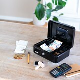 thumbnail of HMF Geldkassette abschließbar, Kasse mit Münzeinsatz, 5 Münzfächer, 25 x 18 x 9 cm, Schwarz