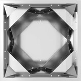Ein quadratischer Metallrahmen mit diagonalen Metallplatten.