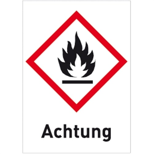 Aufkleber Entzündbar (GHS 02) Achtung, Folie, 37x52 mm, 500 Stück/Rolle