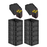 thumbnail of PROREGAL SuperSparSet 10x Eurobox NextGen Grip mit Auflagedeckel & 4 gelben Verschlüssen, HxBxT 17x30x40cm, 16L, Schwarz, Griffe zu, Eurobehälter