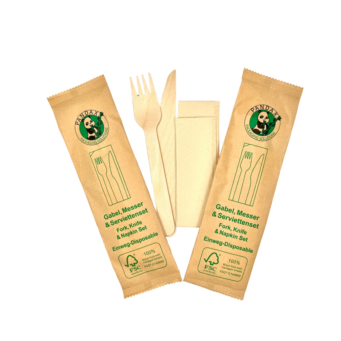 Holzbesteck Set (Gabel-Messer-Serviette)