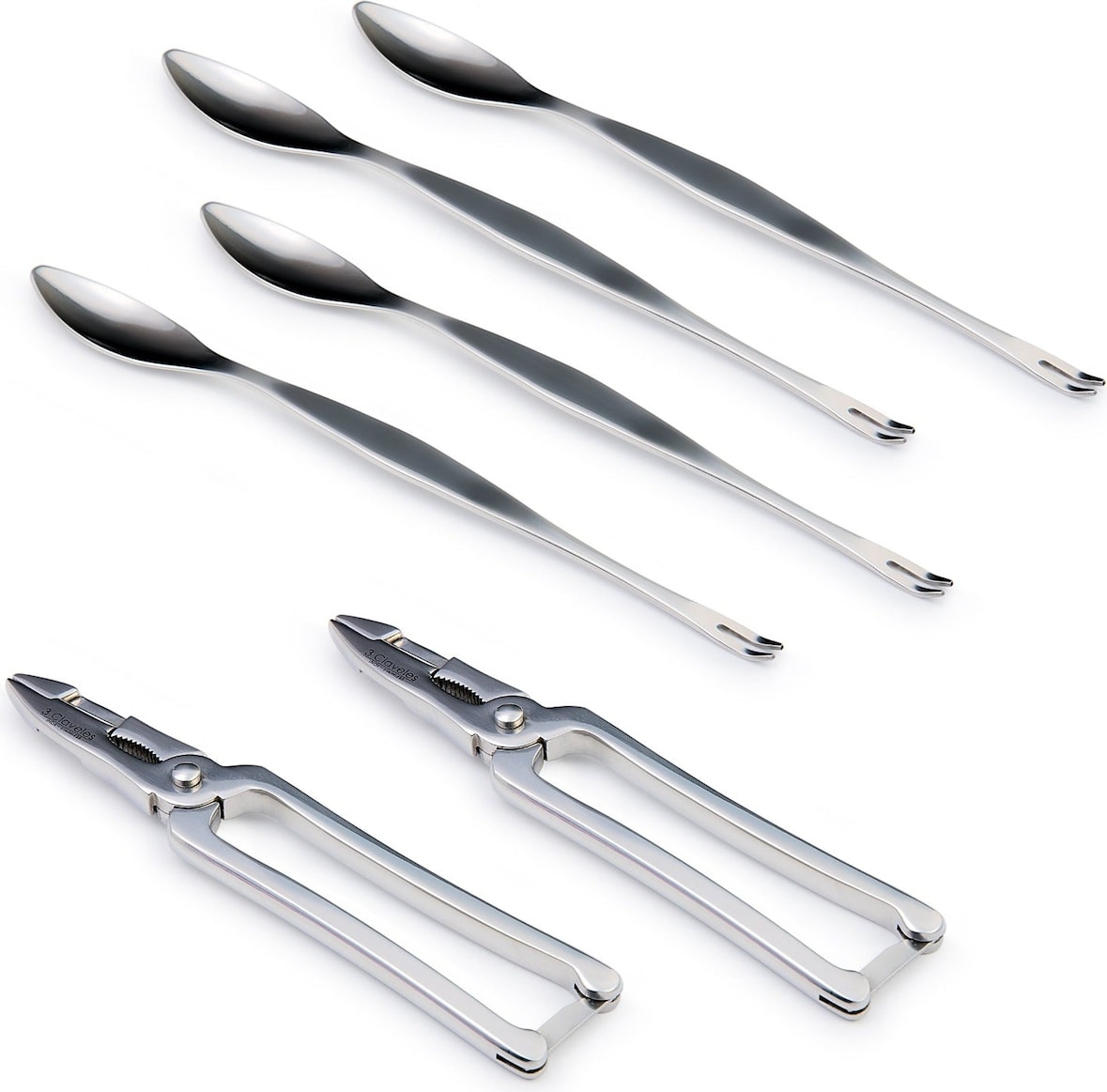Cucharas y pinzas para cangrejo.