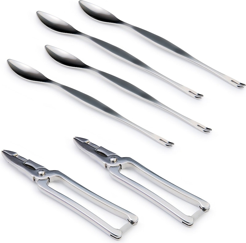 Cucharas y pinzas para cangrejo.