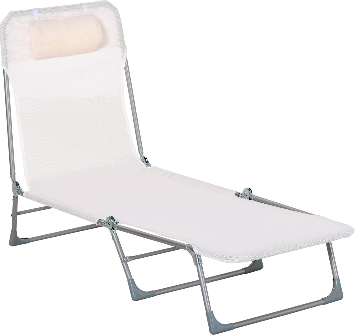 Tumbona Plegable y Reclinable con Reposacabezas y Respaldo Ajustable Crema