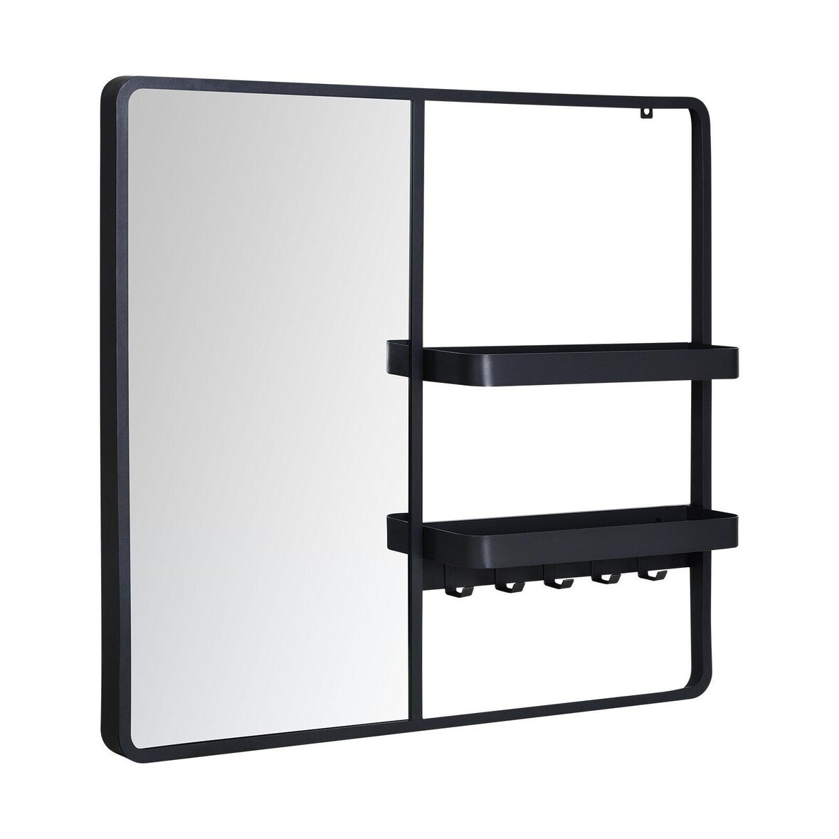 Miroir d'entrée en métal noir 90x80cm - avec rangement et patères