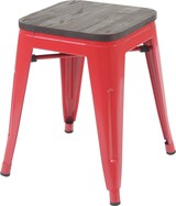thumbnail of 4er-Set Hocker inkl. Holz-Sitzfläche | Metall, Industriedesign, stapelbar | Rot | Metallhocker Sitzhocker