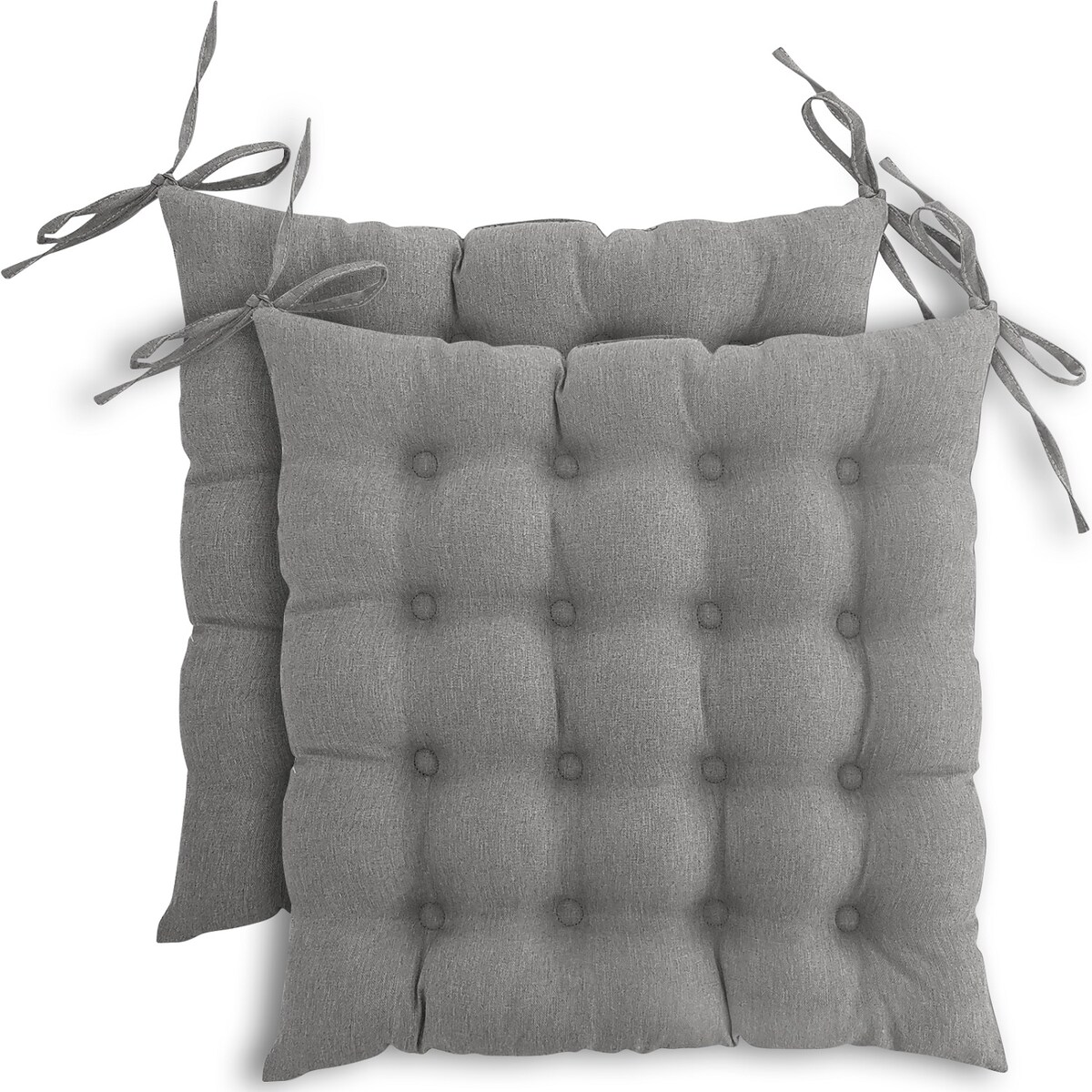 wometo 2er Set Sitzkissen Stuhlkissen 40x40 OEKO-TEX - grau Sitzauflage Bank Polster Sitzpolster mit Bändern / Schleife, Indoor / Outdoor