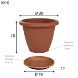 thumbnail of Vaso Rotondo Ø20x16h cm per Fiori Piante + Sottovaso, Plastica Color Terracotta, Resistente agli UV - Made in Italy