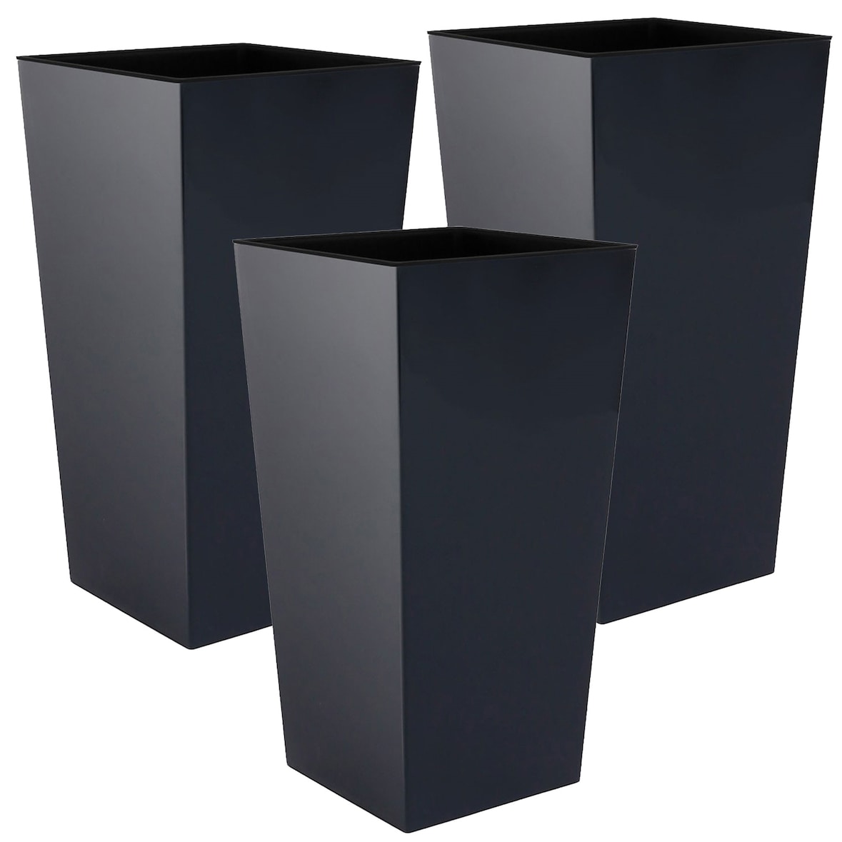WellHome - Set di 3 vasi alti Urbi da 2 litri - plastica, 12,6 x 12,6 x 20 cm, colore antracite