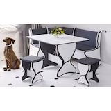 thumbnail of Eckbankgruppe „Argentina“ 4 Tlg. Set Sitzbank Eck-Truhenbank gepolstert + Esstisch klappbar + 2xHocker grau weiß