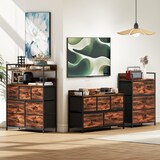 thumbnail of Mueble organizador cajonera de tela con 5 cajones y marco metálico estilo industrial para salón recibidor dormitorio 98x29x63 cm marrón rústico