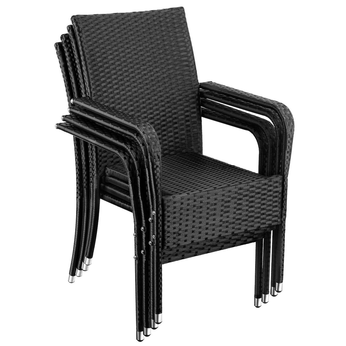 tectake Sillas de jardín de ratán GIRONA, apilable, capacidad de carga 120 kg - Juego de 4 negro