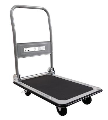 METRO Professional Carrinho de transporte, 47.5 x 73.5 x 82 cm, dobrável, até 150 KG, pega ergonómica, com travões, prateado / preto