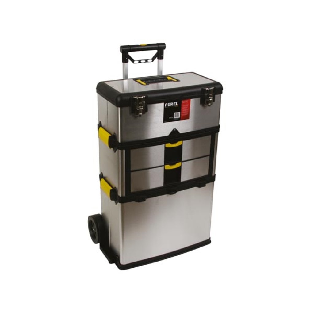 Carro de herramientas 3-en-1, acero inoxidable, mango telescópico, ruedas grandes, 3 compartimentos desmontables, 570x354x830mm.