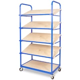 thumbnail of Schrägboden-Regalwagen mit 5 Ebenen, BxTxH 1050x500x1880 mm, 4 Lenkrollen, 2 Rollen mit Feststellbremse mit 10 Euroboxen BxTxH 600x400x220 mm