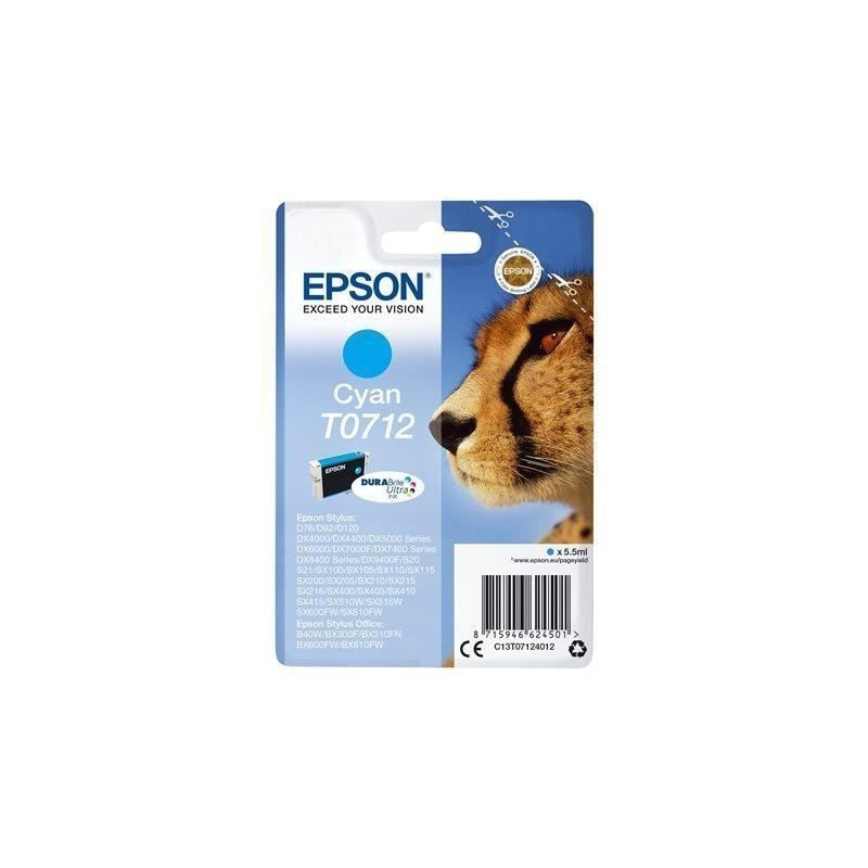 EPSON Cartouche Jet d'Encre DURABrite Ultra Cyan ''Guépard'' (T0712) - C13T07124012