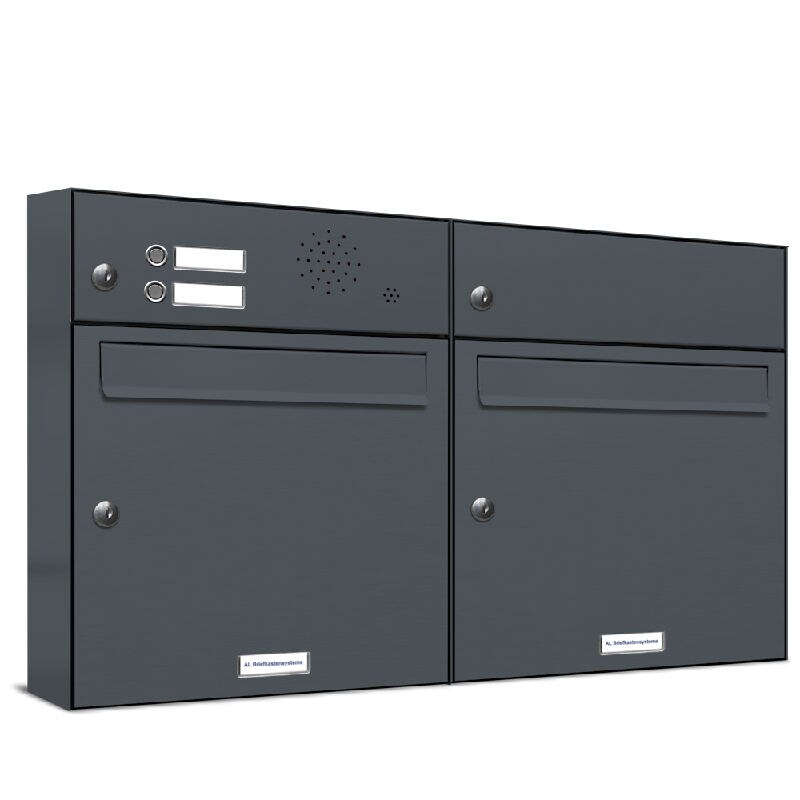 AL Briefkastensysteme 2 Fächer Premium Wand Briefkasten Anlage mit Klingeln in RAL 7016 Anthrazit Grau, A4, wetterfest, Artikelnummer: 331P2EA2KSP7016
