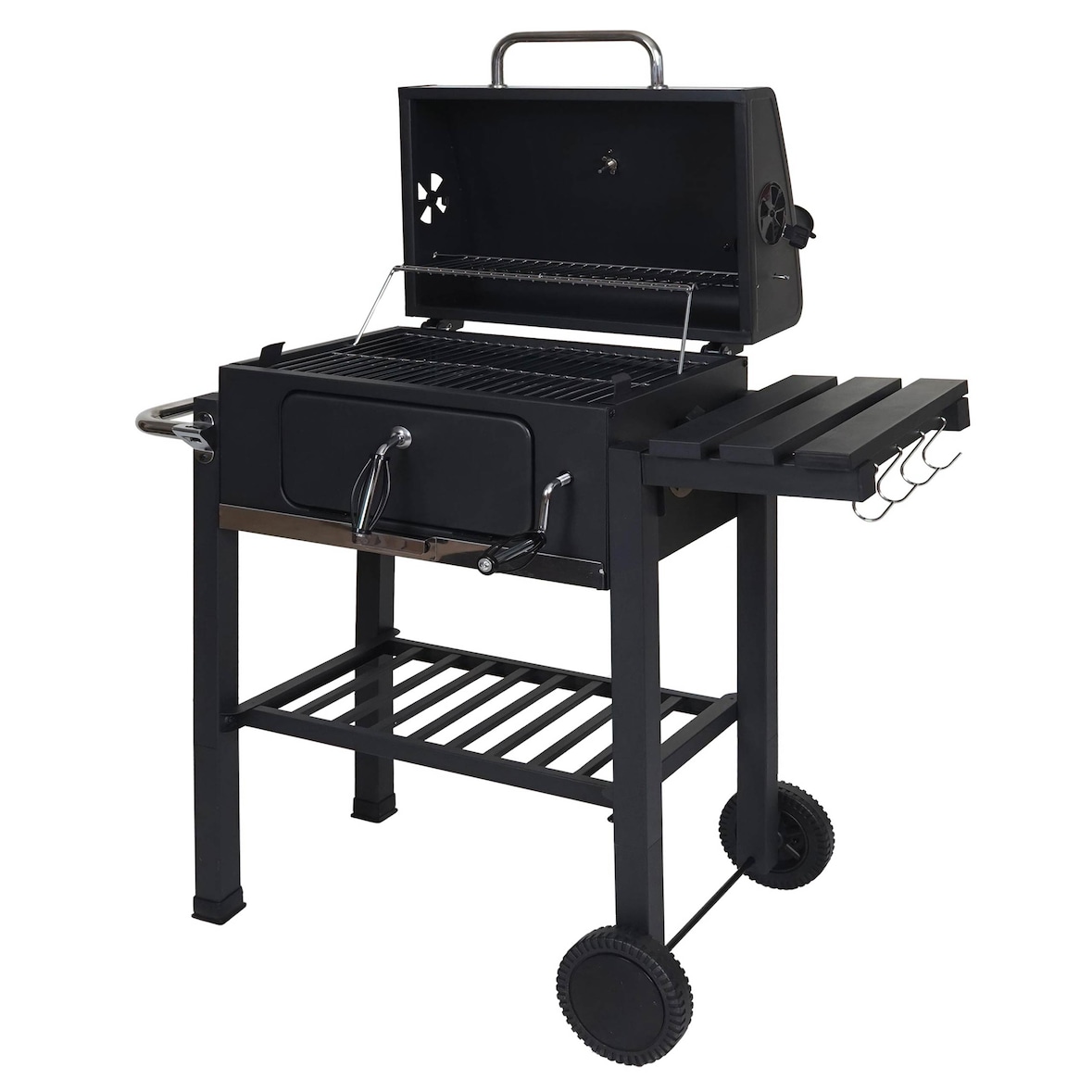 Grillwagen HWC-K93, Holzkohlegrill Standgrill Barbecue BBQ Gartengrill mit Deckel Ablagen, Stahl, 110x100x51cm schwarz