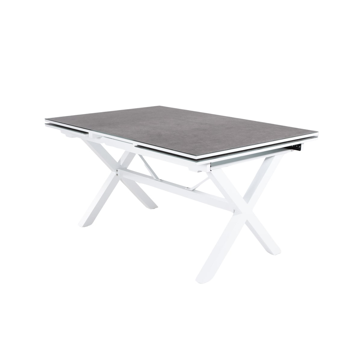 Mesa para jardín, Extensible 150 a 250 cm, Aluminio y cristal, Color Blanco, 150/250x100x78 cm