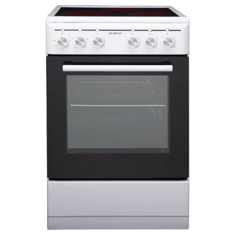 INFINTON Cocina Eléctrica con Horno CC-V350G, Placa 3 Zonas Vitroceramica, Horno 43 l, 4 Funciones, Blanco