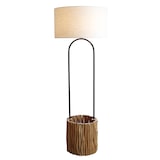 thumbnail of SalesFever Staande lamp drijfhout 155cm | met plantenmand | kap grof linnen | frame drijfhout & metaal | B34xD34xH155cm |natuur-wit-zwart
