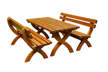 METRO PROFESSIONAL Bierzeltgarnitur Rainbach 3-tlg., Kiefernholz, 2 Bierbänke 180 x 62 cm, 1 Biertisch 180 x 80 cm, braun