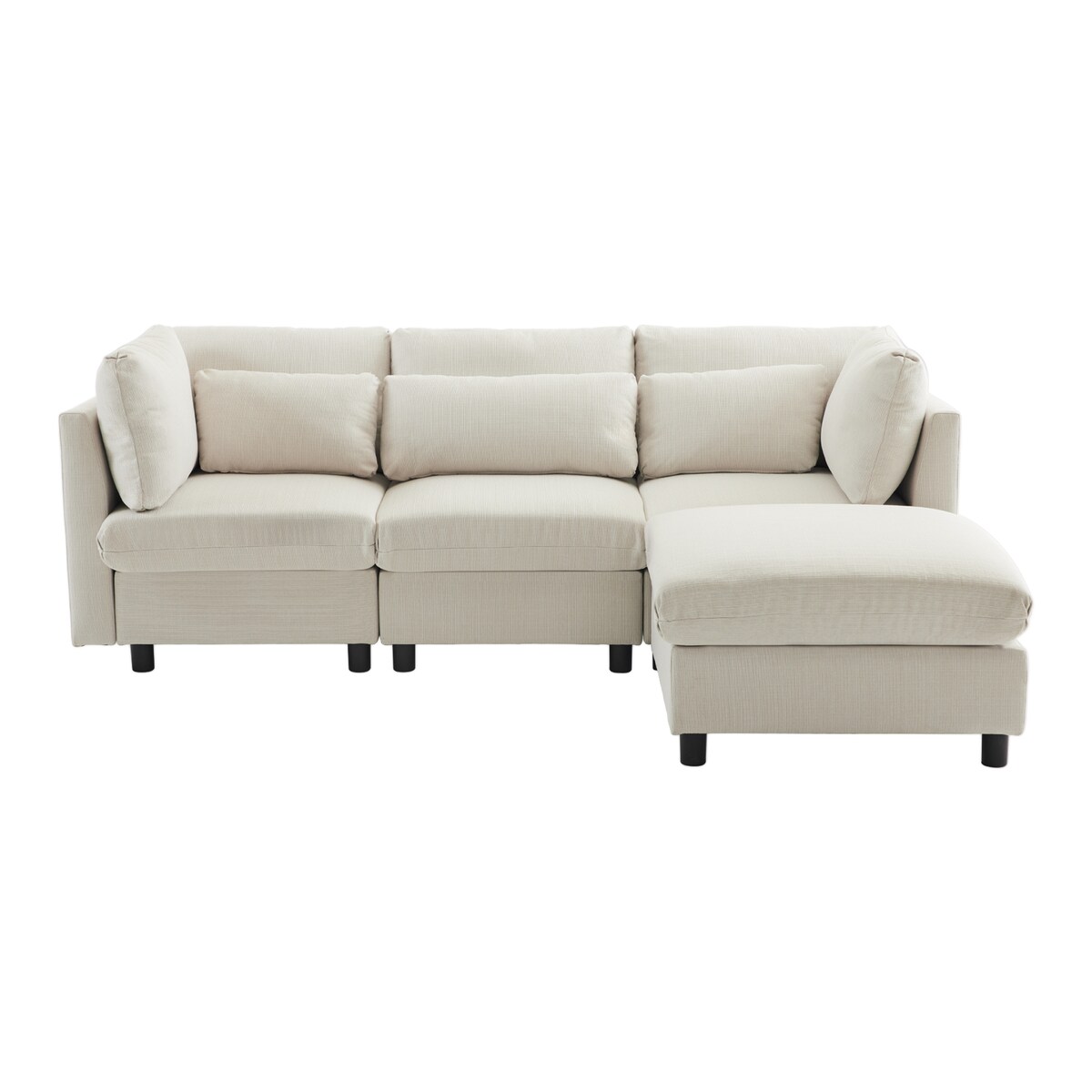 OKWISH Sofa 220x83x81 cm mit Fußhocker 74x74x45 cm – Multifunktionssofa Beige für Wohnzimmer, 3-4 Personen mit Lendenkissen