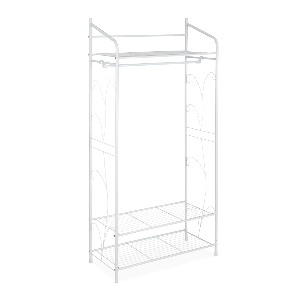 Relaxdays Kleiderständer Metall, Garderobenständer Vintage, HxBxT: 161 x 78 x 36 cm, 3 Ablagen & Kleiderstange, weiß