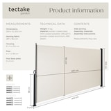 thumbnail of TECTAKE toldo lateral extensible con enrollado automático, poliéster impermeable, 300x9x200cm, beige