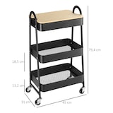 thumbnail of Carrito auxiliar con ruedas de 3 niveles carrito de cocina con 3 cestas de acero y 1 placa de cubierta para comedor sala baño 45x31x79,4 cm negro