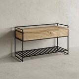 thumbnail of Sitzbank mit Stauraum 90x52x38 cm Mango Massivholz / Metall Flurbank Braun, Schuhbank mit Sitzfläche Klein, Schmale Garderobenbank mit