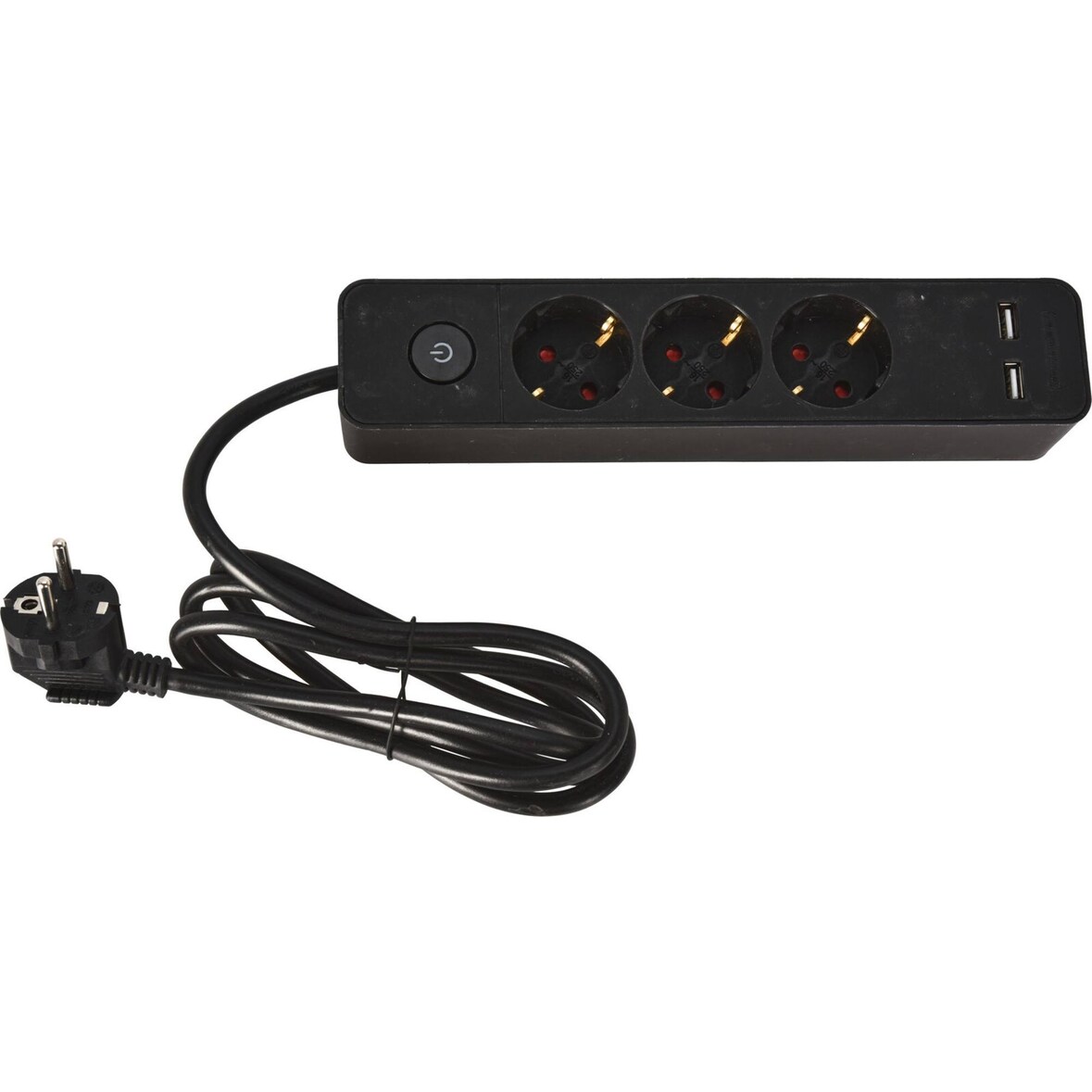WellHome - Regleta de 3 vías color negro con protección para niños, con interruptor ENCENDIDO/APAGADO , cable 140CM