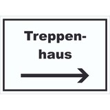 thumbnail of Treppenhaus Schild mit Text und Richtungspfeil rechts Stufen steigen waagerecht A5 (148x210mm)