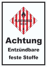 thumbnail of Schild Entzündbare feste Stoffe Flammable Solid hochkant A4 (210x297mm)