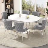 thumbnail of Esszimmerstuhl 6er Set Samt Grau+Silber 85x47x49 cm mit Metallbeinen modern komfortabel für Esszimmer Wohnzimmer Lounge, belastbar bis 150 kg