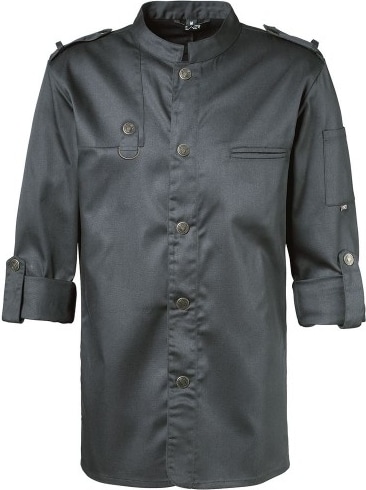 222 - Kochjacke Bikerstyle, Langarm verstellbar, Druckknöpfe : graphit 65% Polyester 35%Baumwolle 220 g/m² S