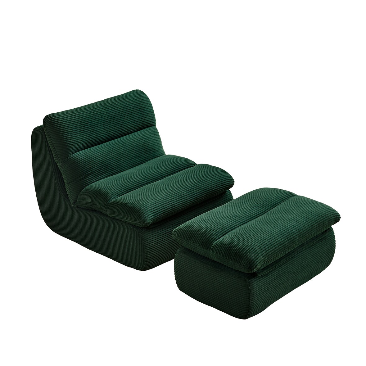 Sitzsack-Sessel aus Cord Grün 101x81x75 cm mit Fußhocker