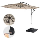 thumbnail of Sombrilla voladiza Acerra, parasol, Ø 3m inclinable, poliéster/acero 11kg ~ arena-beige con soporte