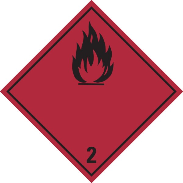 Gefahrzettel, Gefahrgutklasse 2 - Entzündbare Gase (rot/schwarz) - 30x30 mm Folie selbstklebend