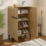 thumbnail of Schuhschrank 60x35x95 cm Holzfarbe+Schwarz mit Doppeltüren und verstellbaren Einlegeböden, platzsparender Stauraum für Flur und Eingangsbereich